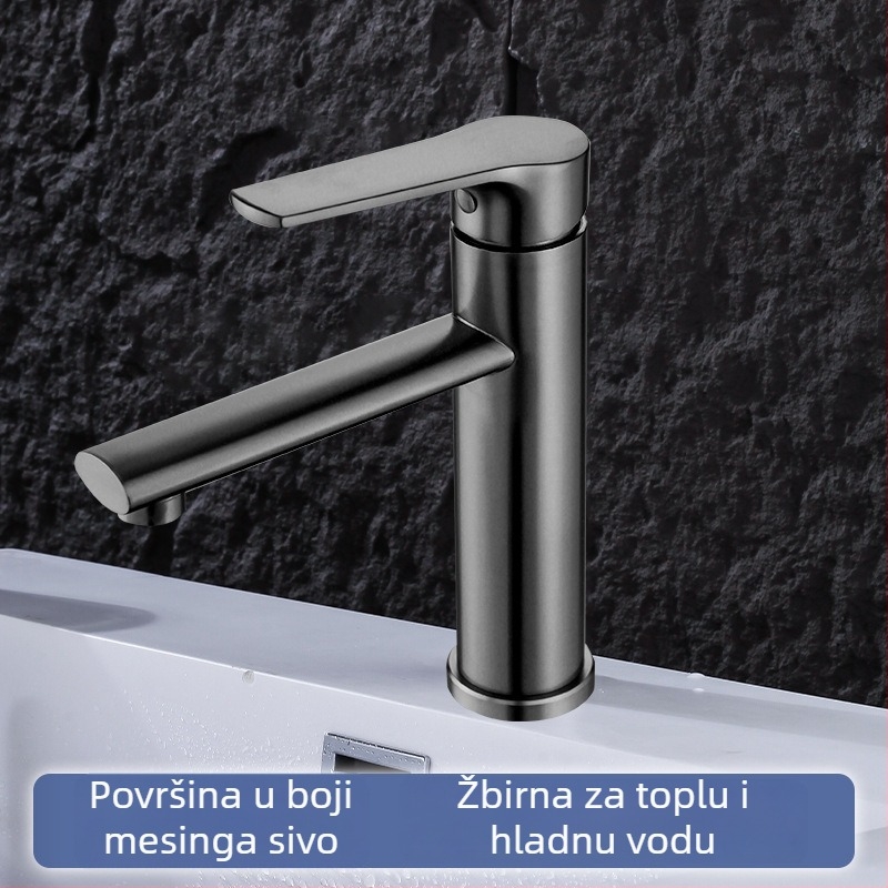 Slavina od nehrđajućeg čelika za umivaonik, toplu i hladnu vodu, keramički kartridž, jednostruki spoj, elektro-polirana završna obrada, model 40499Q/D