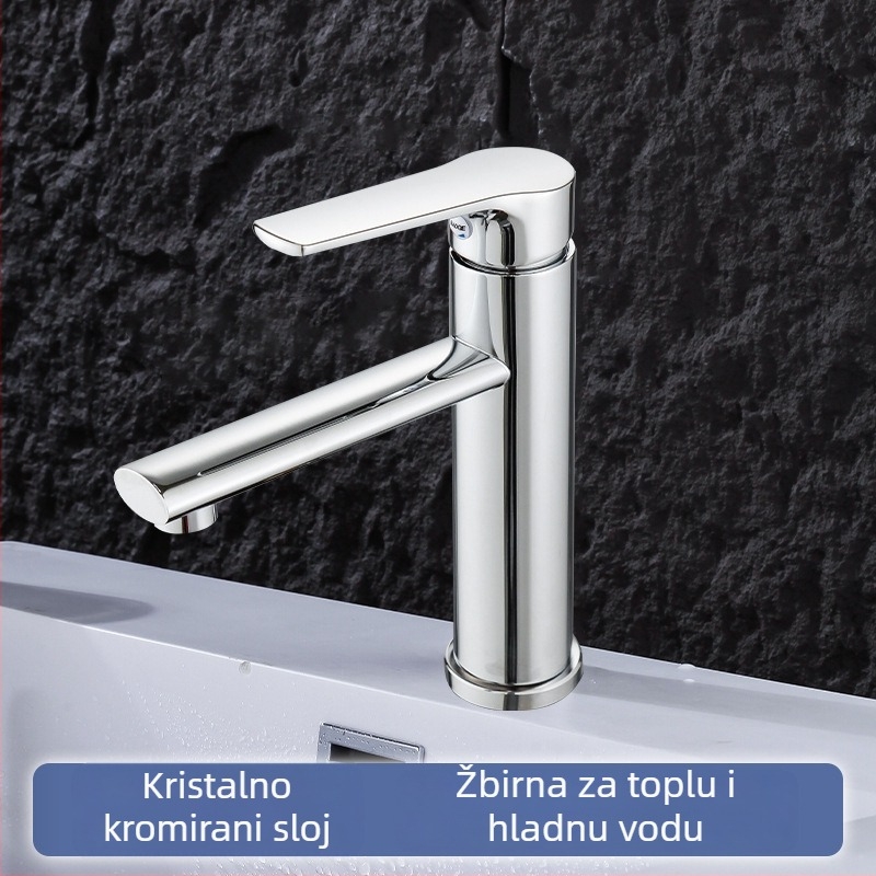 Slavina od nehrđajućeg čelika za umivaonik, toplu i hladnu vodu, keramički kartridž, jednostruki spoj, elektro-polirana završna obrada, model 40499Q/D