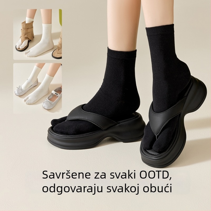 Ženske pamukaste čarape s dva prsta, srednje dužine, antibakterijske, upijaju znoj, protiv trenja, jednobojne, kompatibilne s obućom s podijeljenim prstima
