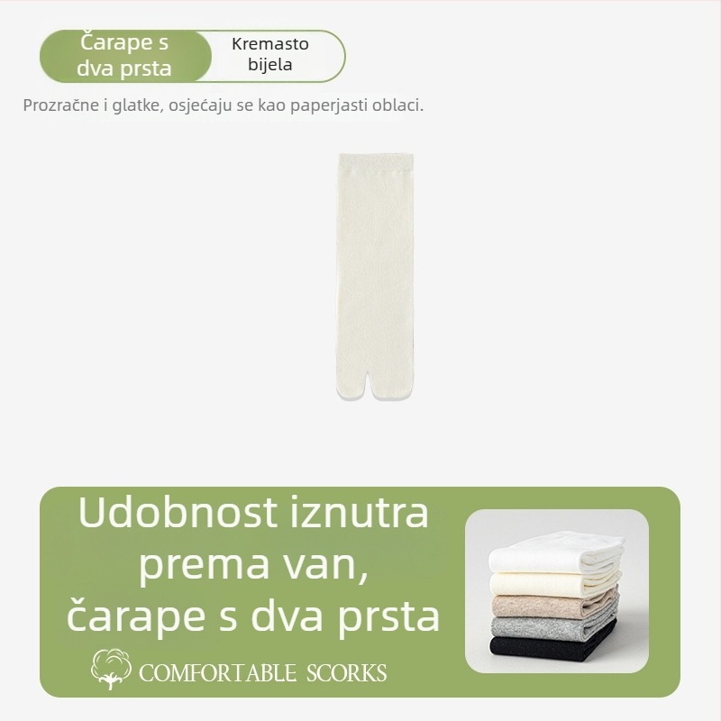 Ženske pamukaste čarape s dva prsta, srednje dužine, antibakterijske, upijaju znoj, protiv trenja, jednobojne, kompatibilne s obućom s podijeljenim prstima