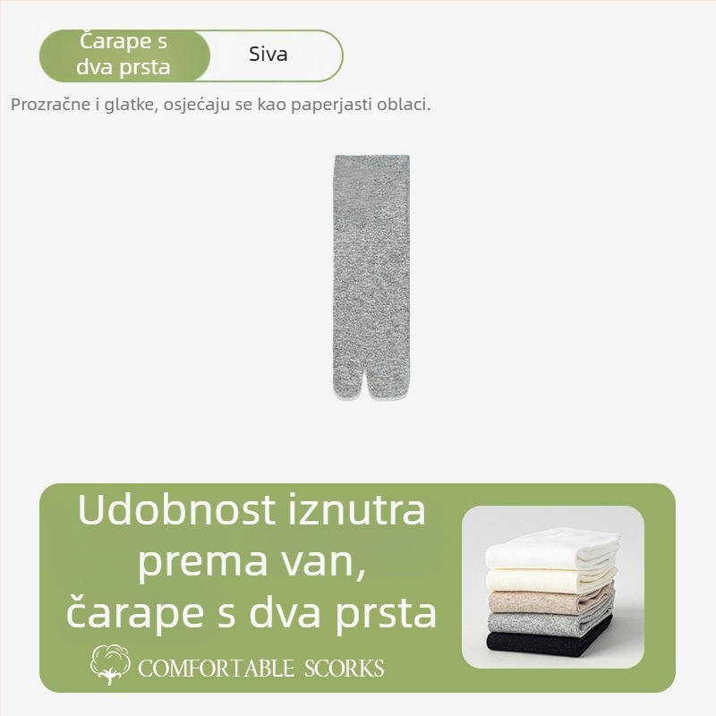 Ženske pamukaste čarape s dva prsta, srednje dužine, antibakterijske, upijaju znoj, protiv trenja, jednobojne, kompatibilne s obućom s podijeljenim prstima