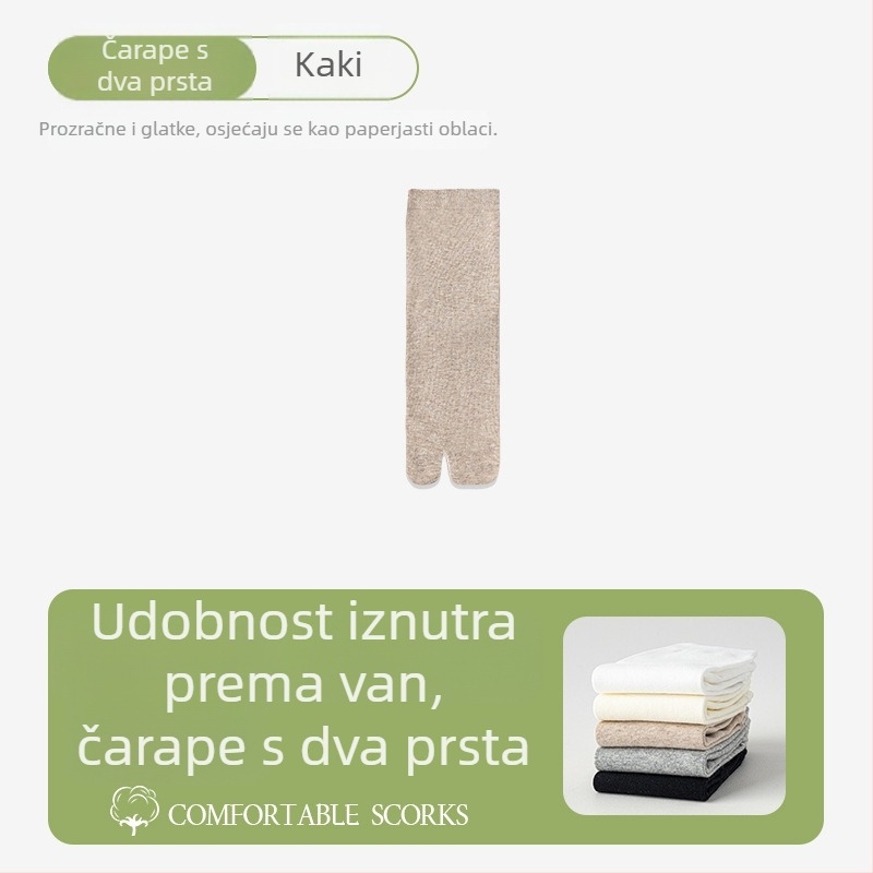 Ženske pamukaste čarape s dva prsta, srednje dužine, antibakterijske, upijaju znoj, protiv trenja, jednobojne, kompatibilne s obućom s podijeljenim prstima