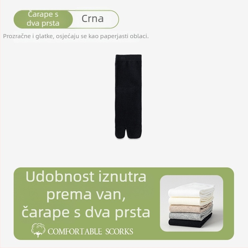 Ženske pamukaste čarape s dva prsta, srednje dužine, antibakterijske, upijaju znoj, protiv trenja, jednobojne, kompatibilne s obućom s podijeljenim prstima