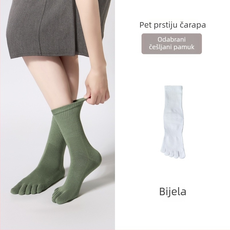 Ženske čarape s pet prstiju od combed pamuka, prozračne mrežaste sportske čarape srednje duljine
