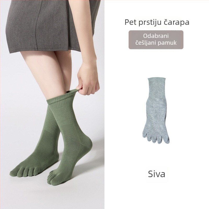 Ženske čarape s pet prstiju od combed pamuka, prozračne mrežaste sportske čarape srednje duljine
