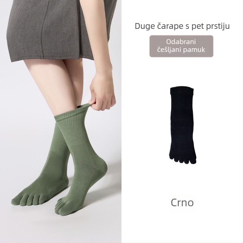 Ženske čarape s pet prstiju od combed pamuka, prozračne mrežaste sportske čarape srednje duljine