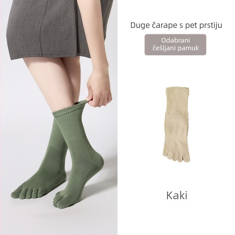 Ženske čarape s pet prstiju od combed pamuka, prozračne mrežaste sportske čarape srednje duljine