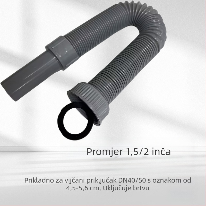 Odvodnja cijev za kuhinju s jednim sudom, rastezljiva, S-oblik, tip povlačenja, plastika/polietilen