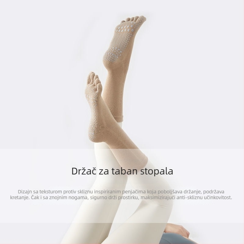 Pamukaste joga čarape s prstima za Pilates, protuklizne, upijanje znoja, deodorirajuće, protiv trenja, srednja duljina