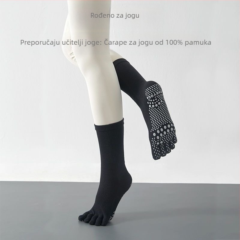 Pamukaste joga čarape s prstima za Pilates, protuklizne, upijanje znoja, deodorirajuće, protiv trenja, srednja duljina