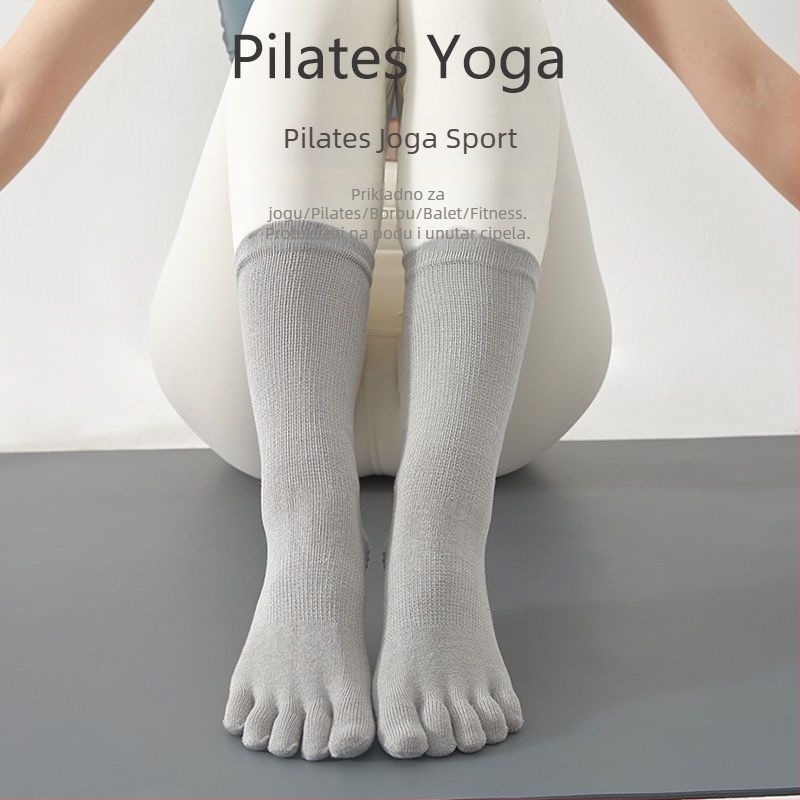 Pamukaste joga čarape s prstima za Pilates, protuklizne, upijanje znoja, deodorirajuće, protiv trenja, srednja duljina