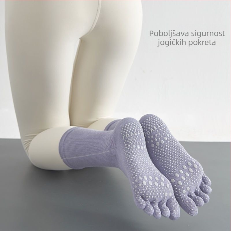 Pamukaste joga čarape s prstima za Pilates, protuklizne, upijanje znoja, deodorirajuće, protiv trenja, srednja duljina