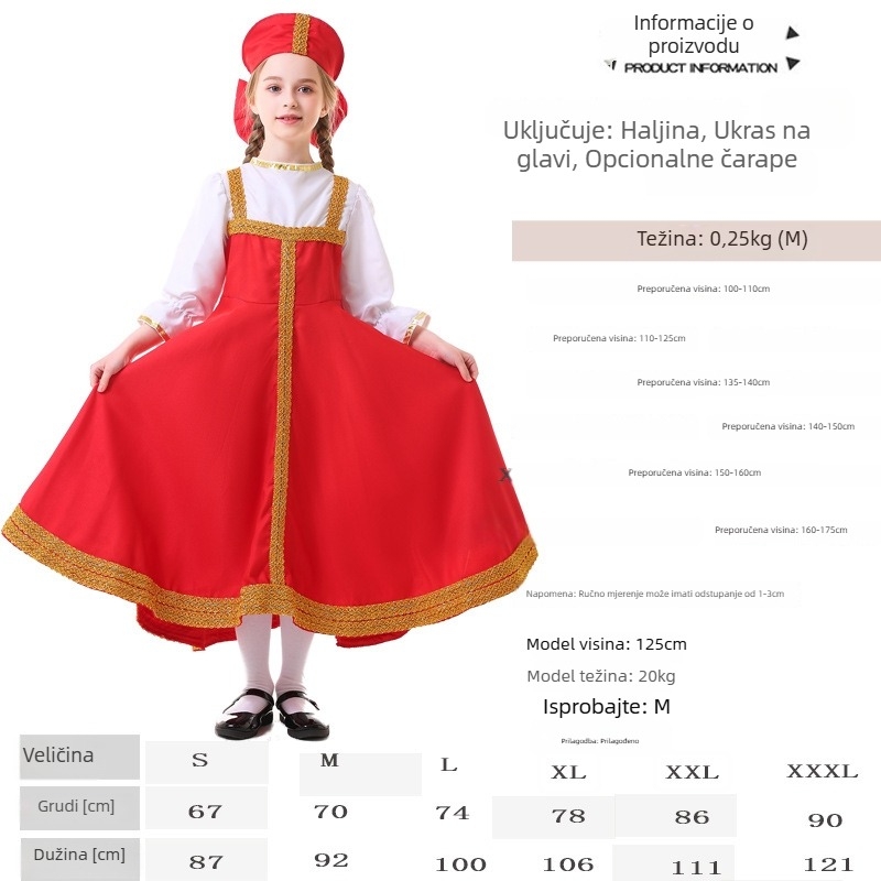Ruska nacionalna nošnja haljina, glavna tkanina poliester 80%, odjeća za pozornicu za žene 18–24, ljeto 2022