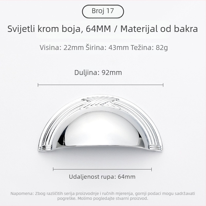 Drška za vrata ormarića - bakar, brušeni završetak, Model 03, Svijetli luksuzni stil