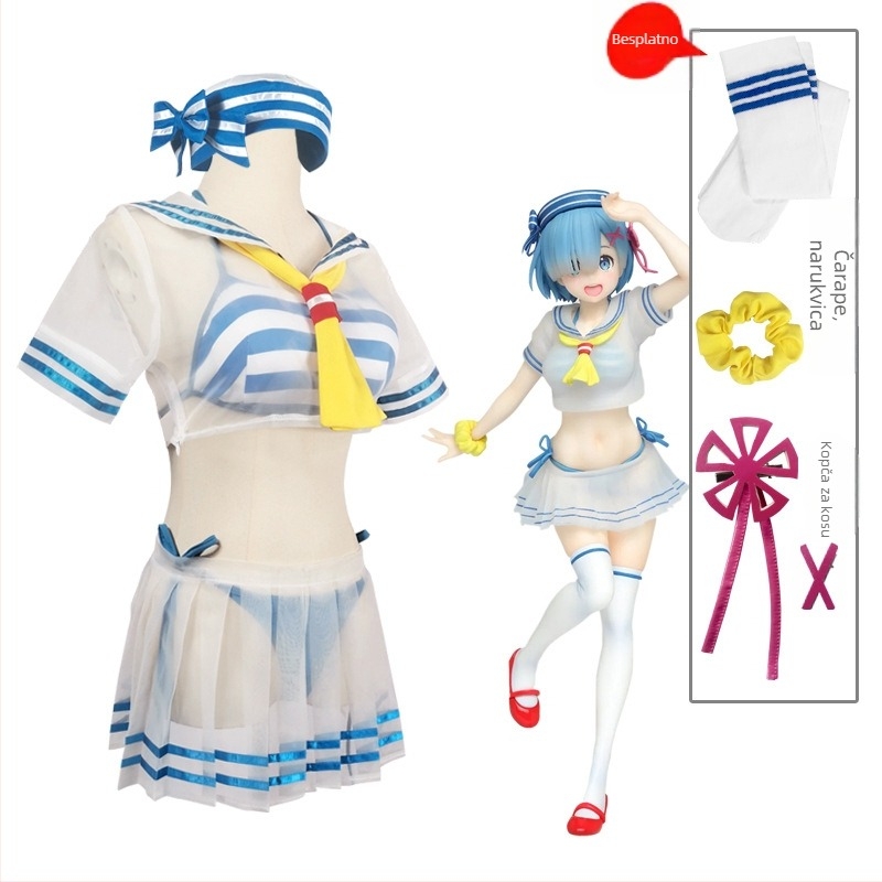 Cosplay kostim Rem — Sailor odjevni komad iz Re:Zero anime, poliester tkanina (80% glavna, 10% sekundarna), ženski, 18–24 godina, za igre/anime uloge.