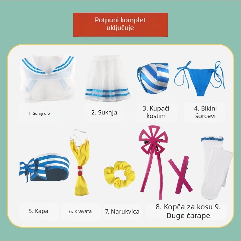 Cosplay kostim Rem — Sailor odjevni komad iz Re:Zero anime, poliester tkanina (80% glavna, 10% sekundarna), ženski, 18–24 godina, za igre/anime uloge.