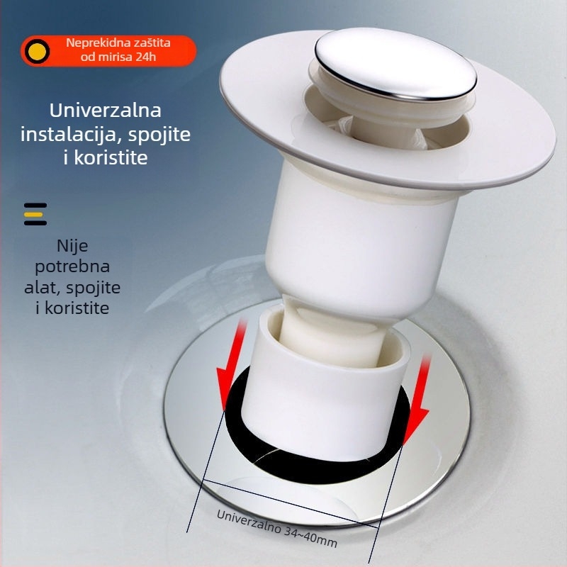Čep odvod za umivaonik s pop-up mehanizmom, anti miris, duboka vodena brtva (plastika, oblik P, tip: Drugi, CE potvrda)