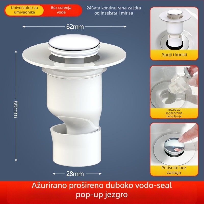 Čep odvod za umivaonik s pop-up mehanizmom, anti miris, duboka vodena brtva (plastika, oblik P, tip: Drugi, CE potvrda)