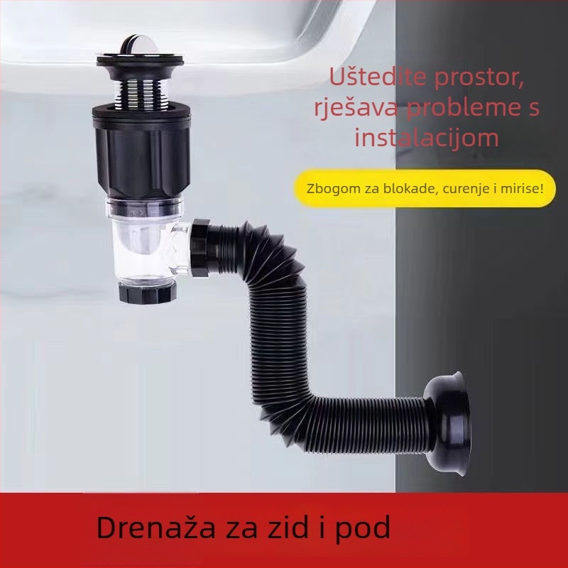 Odvod umivaonika – teleskopski povlačni odvod, ABS, model 3161, oblik 6+526+2959, tip 846, moderni minimalistički stil