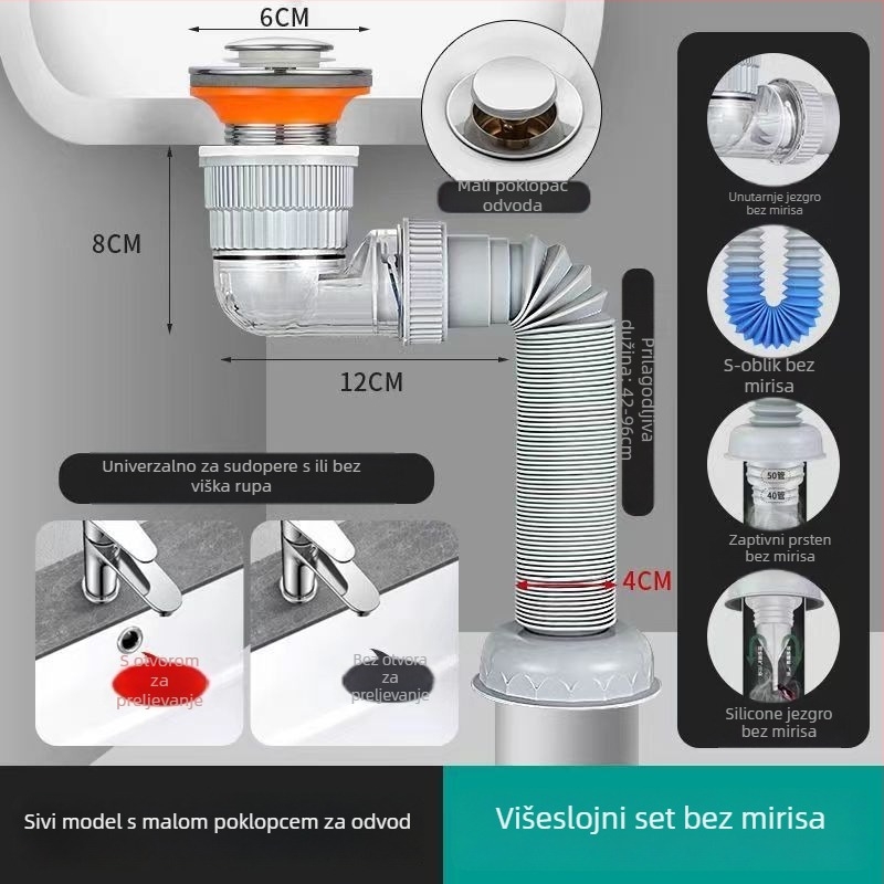 Keramički odvod za umivaonik, Model 01, Njemački stil protoka vode, Tip klapne, Moderno minimalistički stil