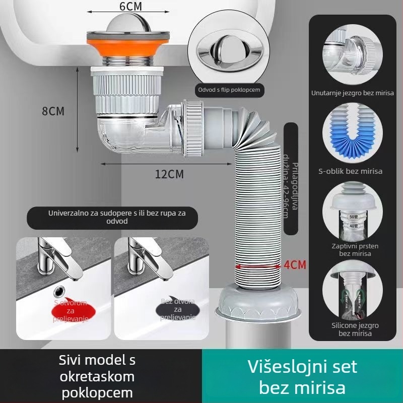 Keramički odvod za umivaonik, Model 01, Njemački stil protoka vode, Tip klapne, Moderno minimalistički stil