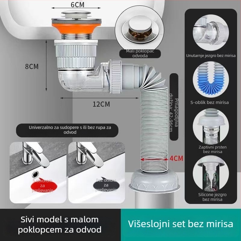 Keramički odvod za umivaonik, Model 01, Njemački stil protoka vode, Tip klapne, Moderno minimalistički stil