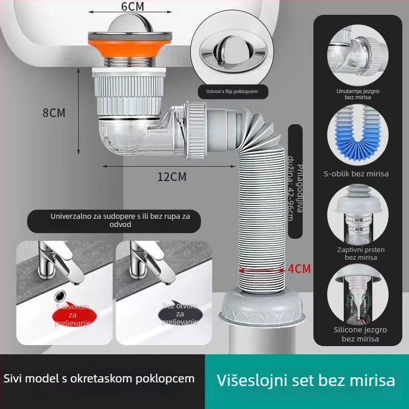 Keramički odvod za umivaonik, Model 01, Njemački stil protoka vode, Tip klapne, Moderno minimalistički stil