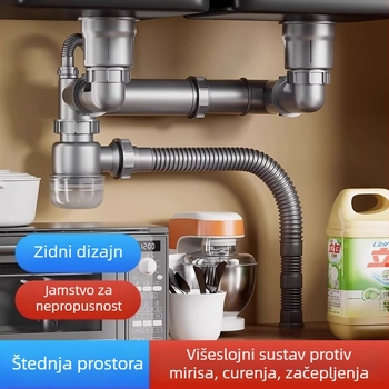 Set odvoda za kuhinjski sudoper s dvostrukim koritom | ABS materijal | Model 042 | dvostruki glava dizajn | univerzalno korištenje | protiv mirisa