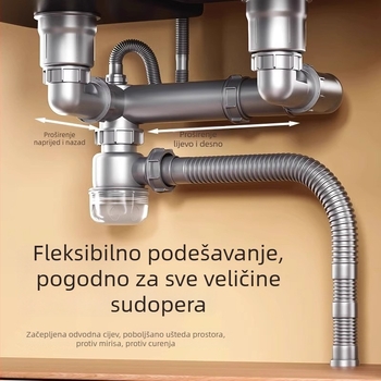 Set odvoda za kuhinjski sudoper s dvostrukim koritom | ABS materijal | Model 042 | dvostruki glava dizajn | univerzalno korištenje | protiv mirisa