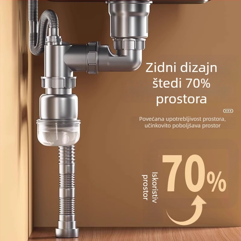 Set odvoda za kuhinjski sudoper s dvostrukim koritom | ABS materijal | Model 042 | dvostruki glava dizajn | univerzalno korištenje | protiv mirisa