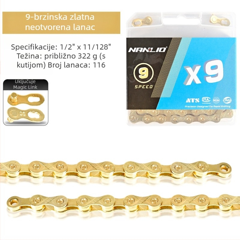 NanLio X12 lanac bicikla od nehrđajućeg čelika, kompatibilan s 8–12 brzina