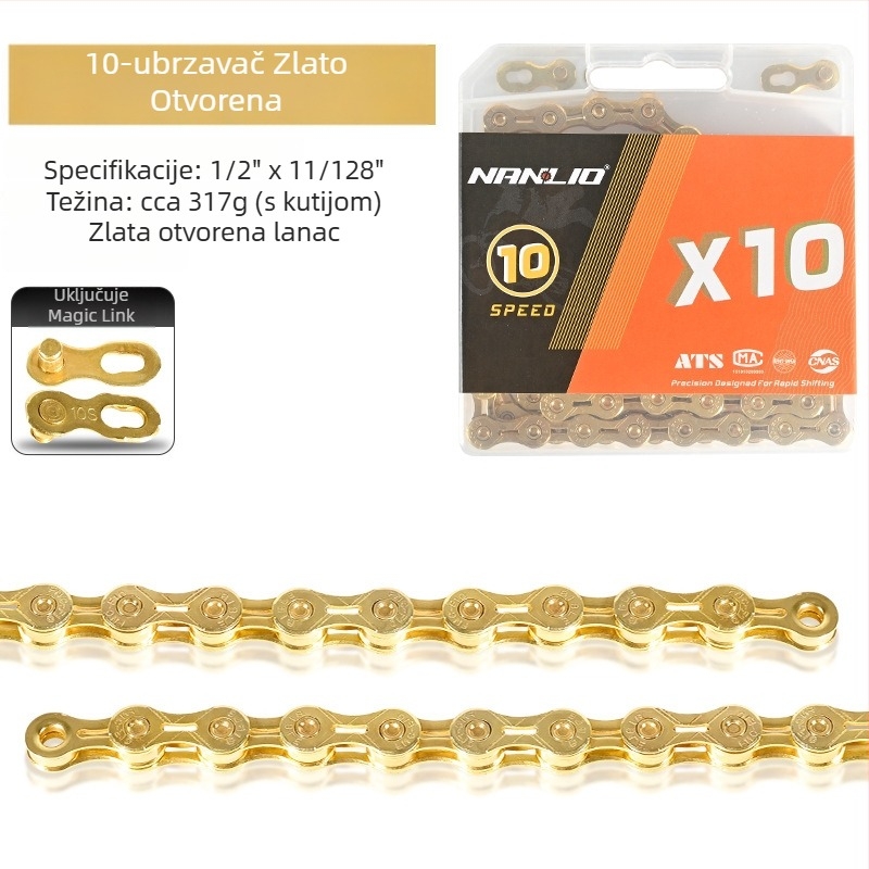 NanLio X12 lanac bicikla od nehrđajućeg čelika, kompatibilan s 8–12 brzina