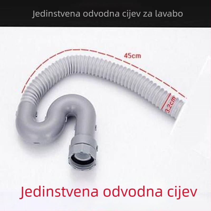 Wolf Kiss Set odvoda za kuhinjski sudoper – Nehrđajući čelik i ABS, odvodni cijev za jednosudni sudoper, moderni minimalistički stil