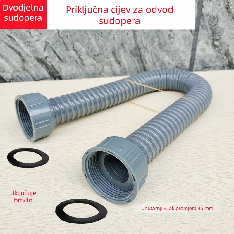 Rock Boat Dvostruki odvod za kuhinjski sudoper – PP+PVC, model L3262, s brtvom