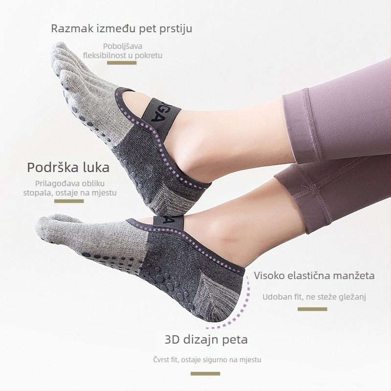 Pet prstiju joga čarape za Pilates – protuklizne, prozračne pamuk, srednje duljine potkoljenice, za sve sezone, ženske tinejdžerske fitness čarape