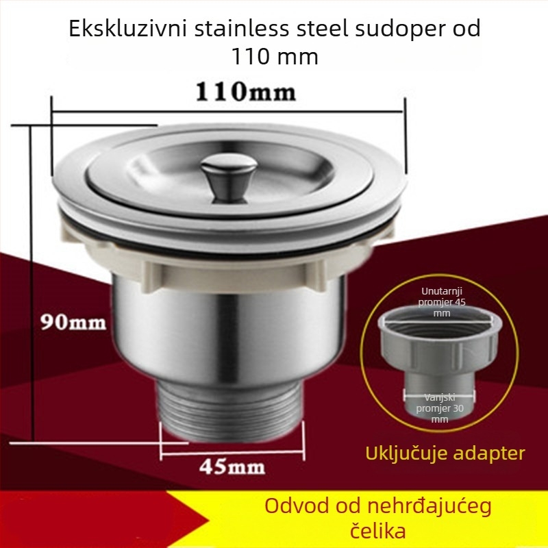 Kuhinjski odvodni dodatak za sudoper s jednim sudom – nehrđajući čelik/ABS