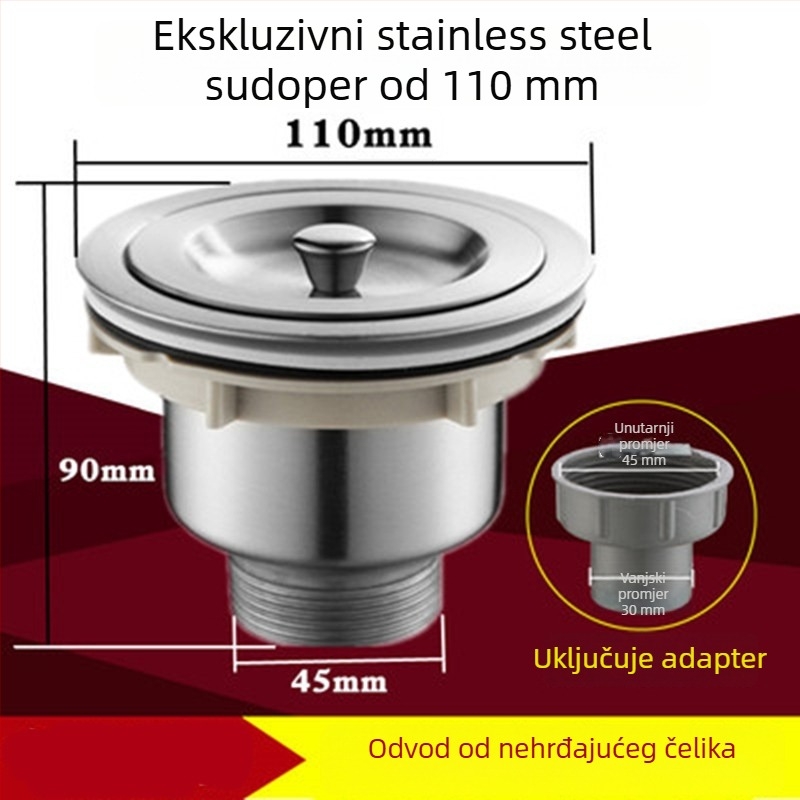 Kuhinjski odvodni dodatak za sudoper s jednim sudom – nehrđajući čelik/ABS