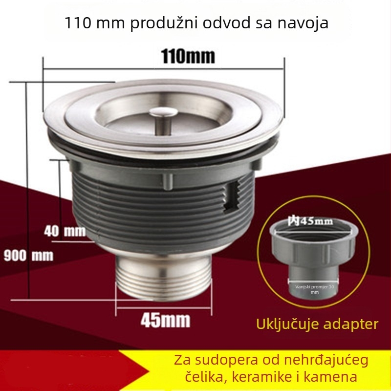 Kuhinjski odvodni dodatak za sudoper s jednim sudom – nehrđajući čelik/ABS