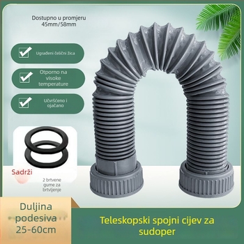 Komplet odvodnje za kuhinjski sudoper s produženjem, protiv mirisa, spojno crijevo s dvostrukom glavom – nehrđajući čelik, CE potvrda