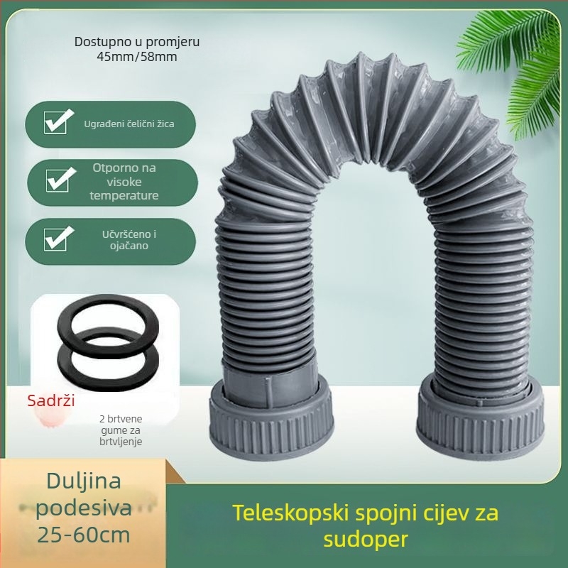 Komplet odvodnje za kuhinjski sudoper s produženjem, protiv mirisa, spojno crijevo s dvostrukom glavom – nehrđajući čelik, CE potvrda