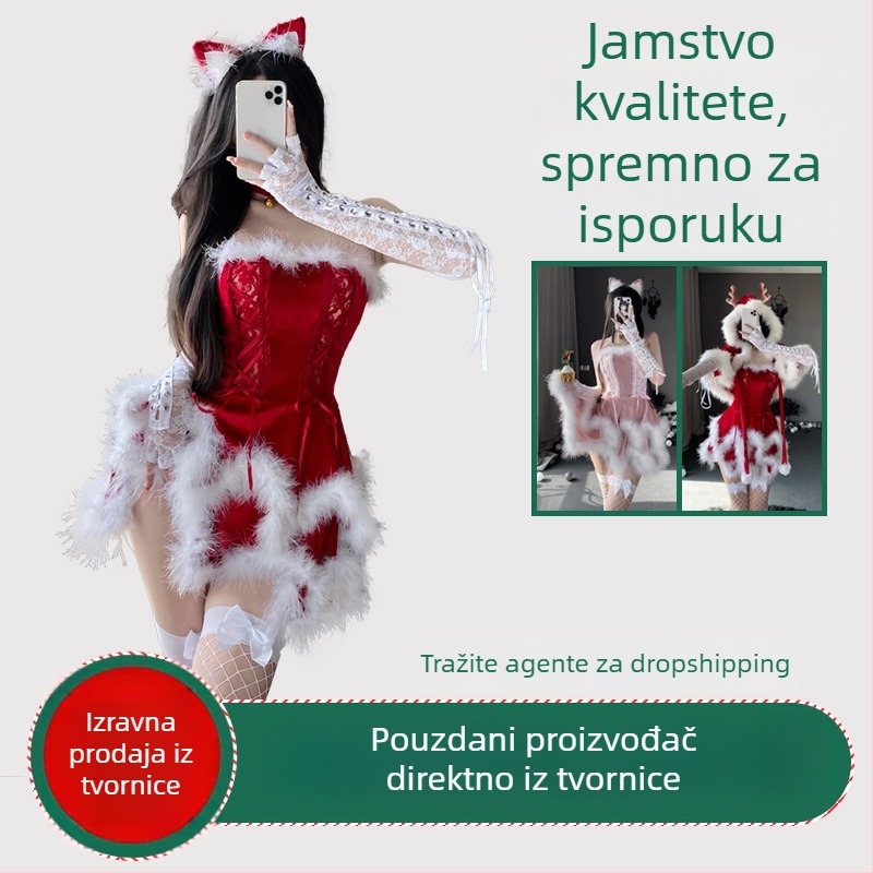 Cosplay haljina za Božić u stilu sobarice, gusta baršunasta tkanina, poliester, scenski kostim, za dob 18–24, s etiketom