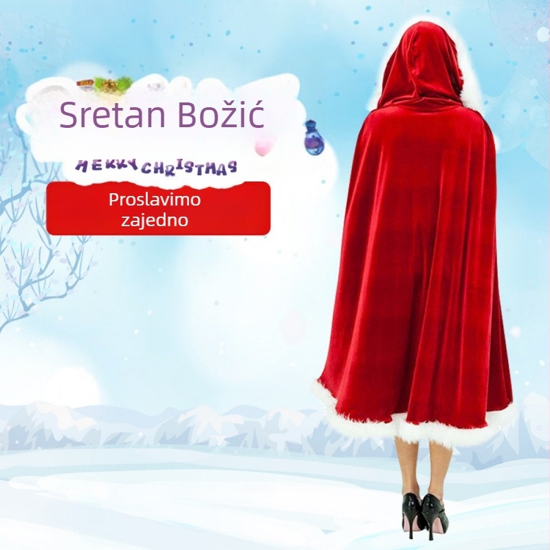 Odrasli božićni plašt za scenu - Djed Mraz stil, unisex, zlatni velur, poliester, bez ovratnika, ljeto 2024