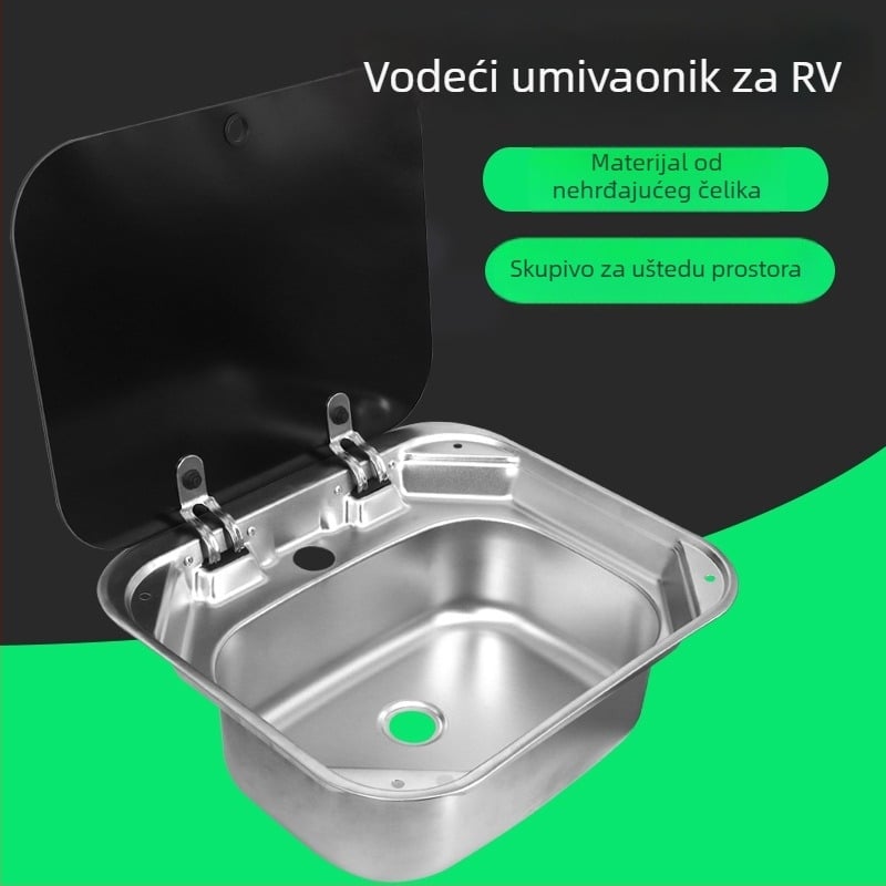 RV kuhinjska umivaonica s poklopcem, sklopivi poklopac, s jednim sudom, kvadratna umivaonica od nehrđajućeg čelika (Brand: Yumu; Kompatibilno s RV)