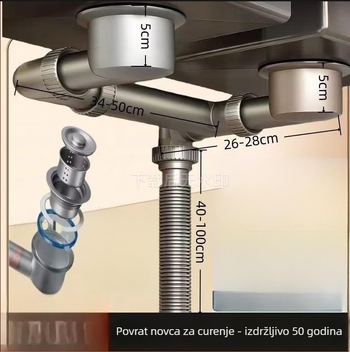 Kuhinjska odvodna cijev za sudoper, zidna montaža, prostor-ušteda, PP materijal, model 16, dvostruki ili jednostruki sudoper