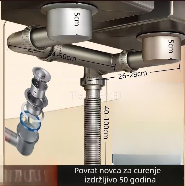 Kuhinjska odvodna cijev za sudoper, zidna montaža, prostor-ušteda, PP materijal, model 16, dvostruki ili jednostruki sudoper