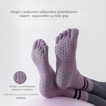 Joga čarape s pet prstiju, podijeljene prste, protuklizne, antibakterijske, upijaju znoj, 95% pamuk