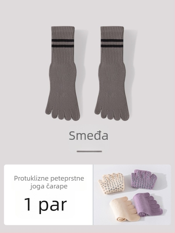 Joga čarape s pet prstiju, podijeljene prste, protuklizne, antibakterijske, upijaju znoj, 95% pamuk
