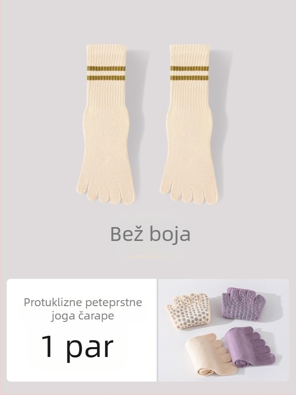 Joga čarape s pet prstiju, podijeljene prste, protuklizne, antibakterijske, upijaju znoj, 95% pamuk