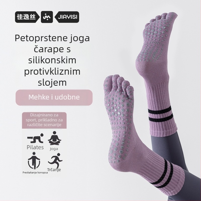 Joga čarape s pet prstiju, podijeljene prste, protuklizne, antibakterijske, upijaju znoj, 95% pamuk