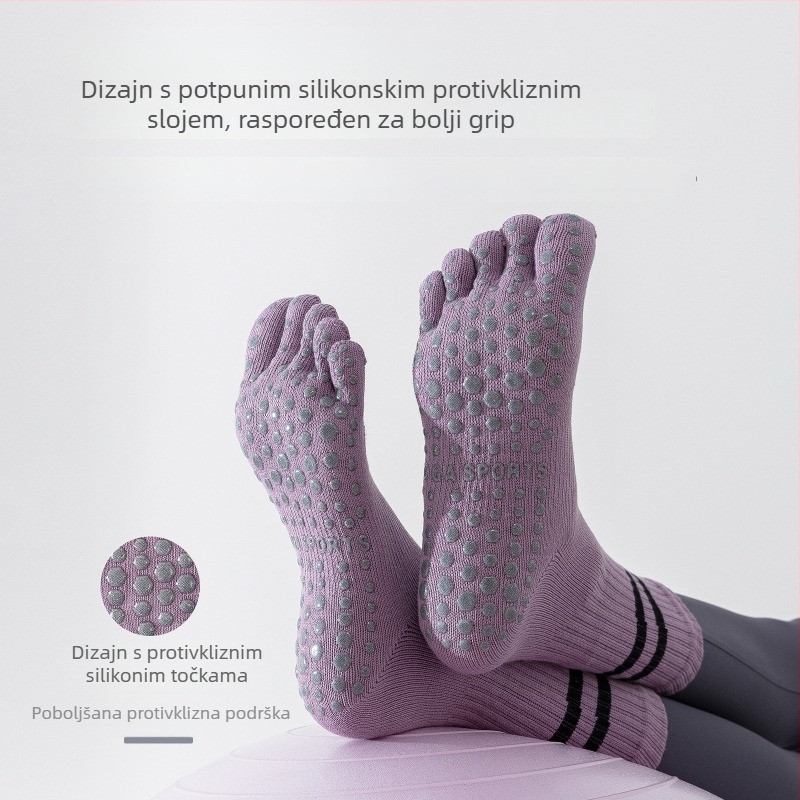 Joga čarape s pet prstiju, podijeljene prste, protuklizne, antibakterijske, upijaju znoj, 95% pamuk